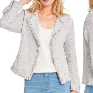 Nic + Zoe Fringe Trim Lapel Long Sleeve Snap Cuff Open Front Jacket size Large